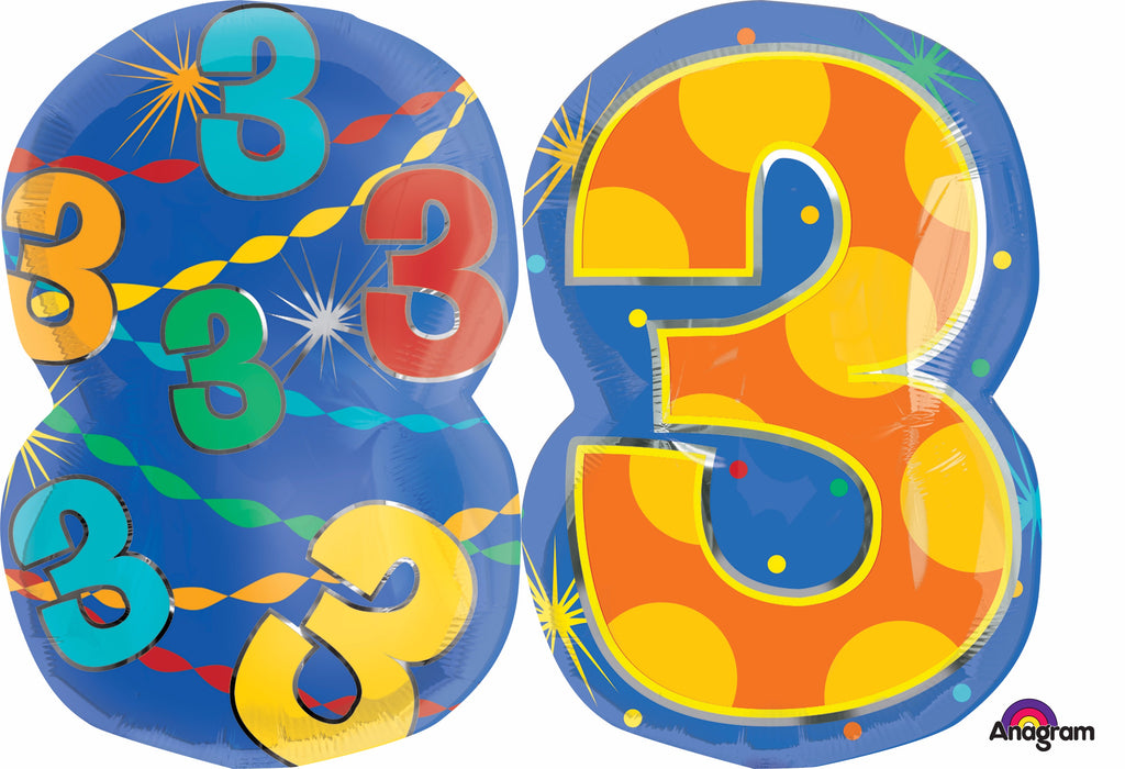 20" Number 3 Confetti Dots Balloon