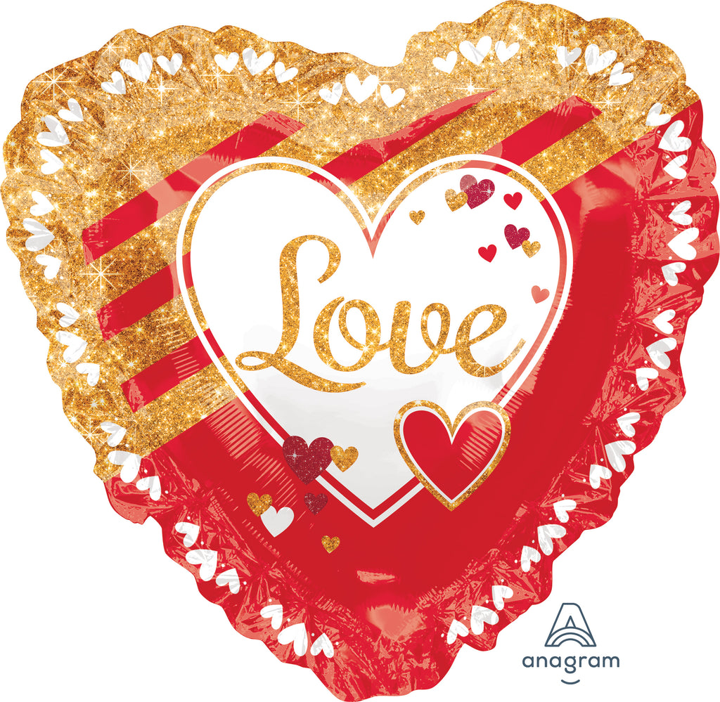 28" Jumbo Red & Gold Love Ruffle Balloon