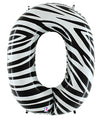 40" Zebra Foil Shape Polybagged Number 0 Balloon