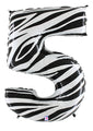 40" Zebra Foil Shape Polybagged Number 5 Balloon