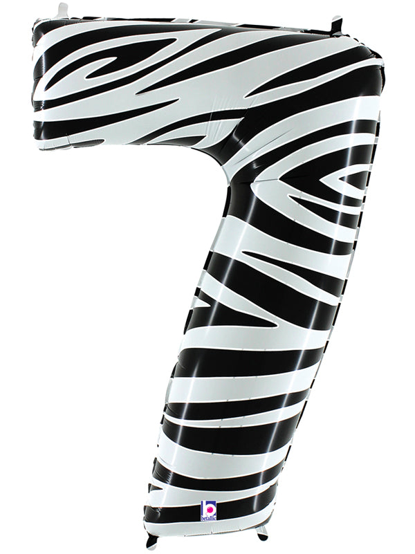 40" Zebra Foil Shape Polybagged Number 7 Balloon