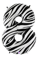 40" Zebra Foil Shape Polybagged Number 8 Balloon