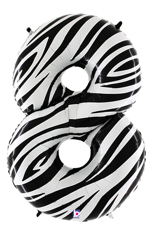 40" Zebra Foil Shape Polybagged Number 8 Balloon