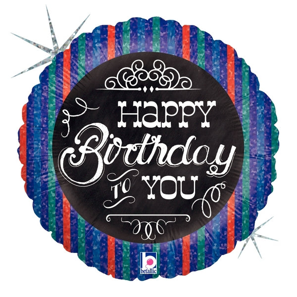 18" Holographic Balloon Packaged Chalkboard Birthday