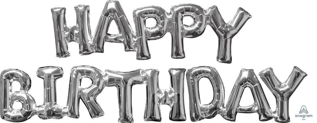 Airfill Only Phrase "HAPPY BIRTHDAY" Silver Balloon