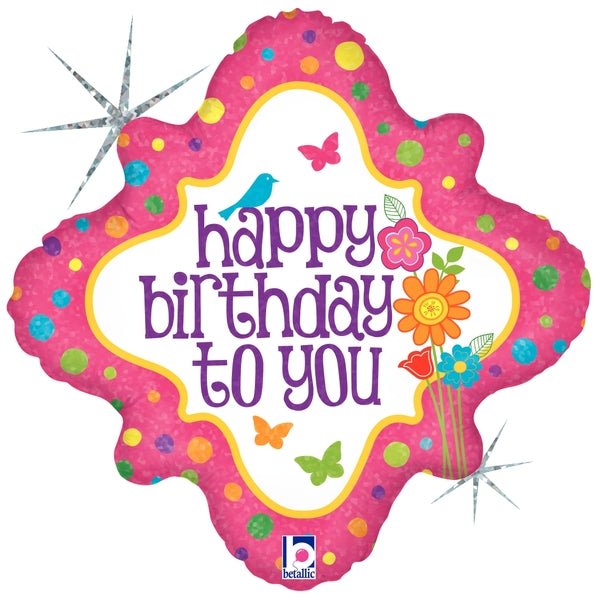 18" Holographic Balloon Packaged Fresh Flowers Birthday