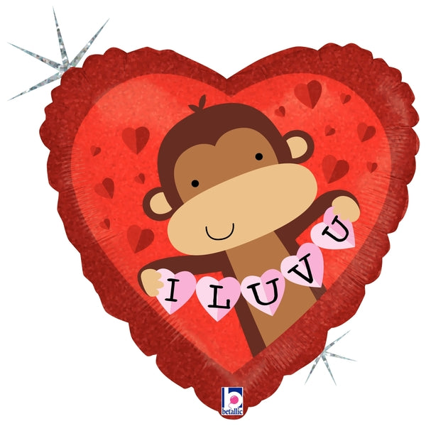 18" Holographic Packaged I Love You Monkey Buddy Balloon