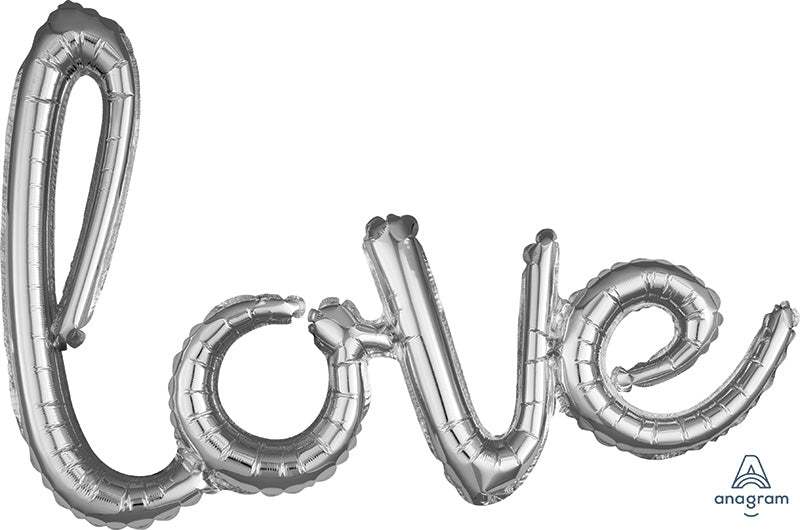 31" Airfill Only Script Phrase "Love" Silver Foil Balloon