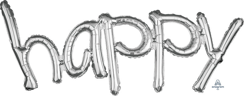 41" Freestyle Phrase "Happy" Silver Foil Balloon