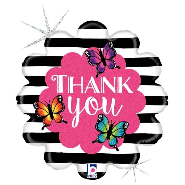 18" Holographic Radiant Butterfly Thank You Foil Balloon