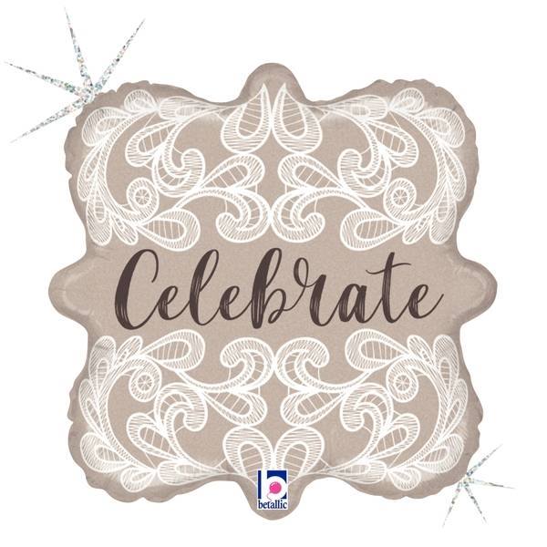 18"Glitter Square Holo Lace Celebrate Foil Balloon