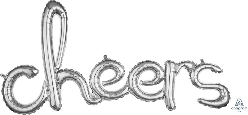 40" Airfill Only Script Phrase "Cheers" Silver Foil Balloon