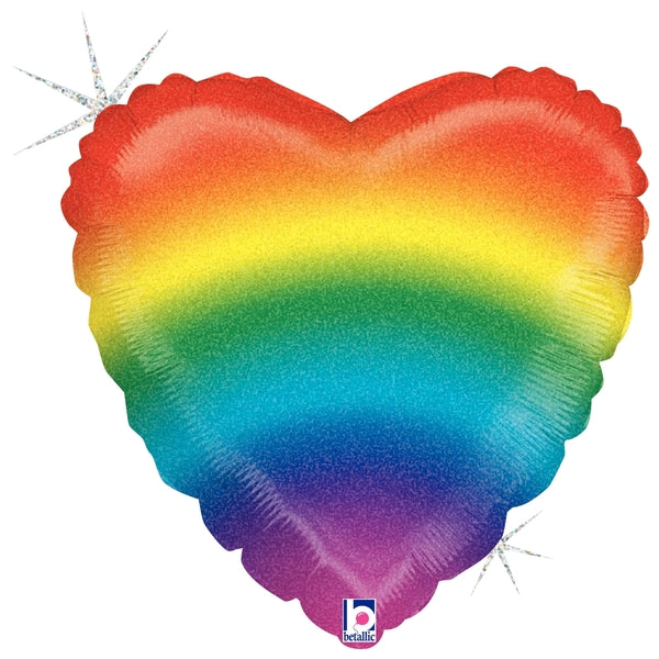 18" Foil Balloon Holographic Packaged Glitter Rainbow Heart