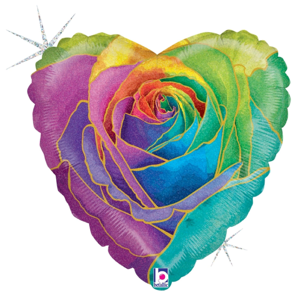 18" Foil Balloon Holographic Rainbow Rose