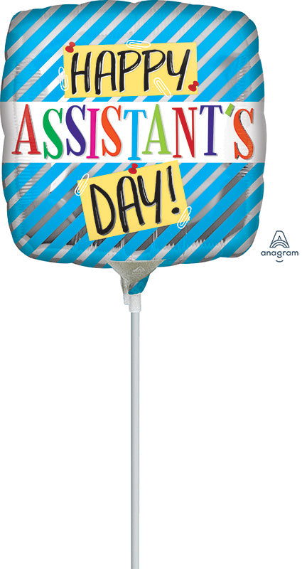 9" Assistant's Day Blue Stripes Airfill Only Foil Balloon