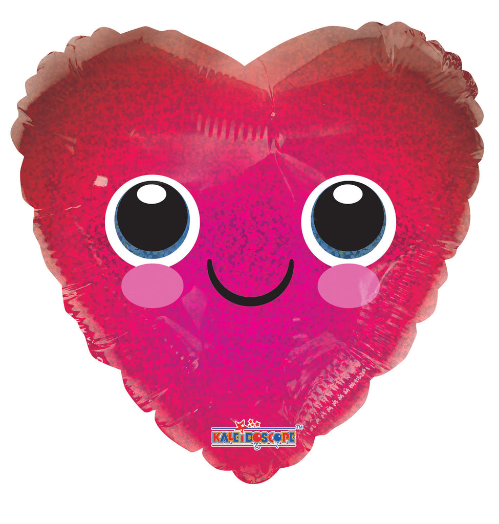18" Corazon Con Carita Holographic Foil Balloon (Spanish)