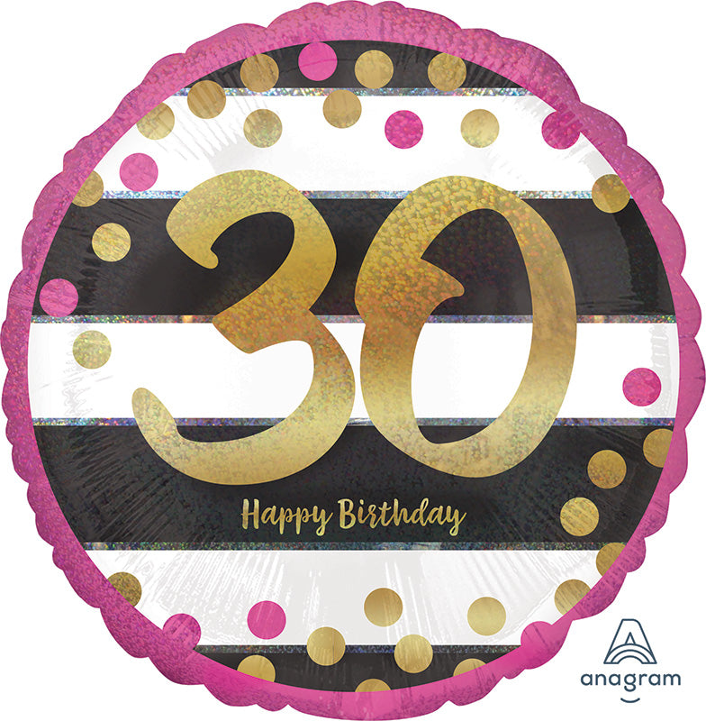 18" Pink & Gold Milestone 30 Foil Balloon