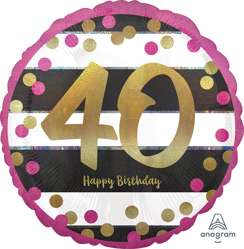 18" Pink & Gold Milestone 40 Foil Balloon