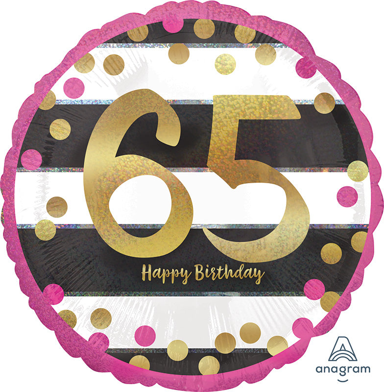 18" Pink & Gold Milestone 65 Foil Balloon