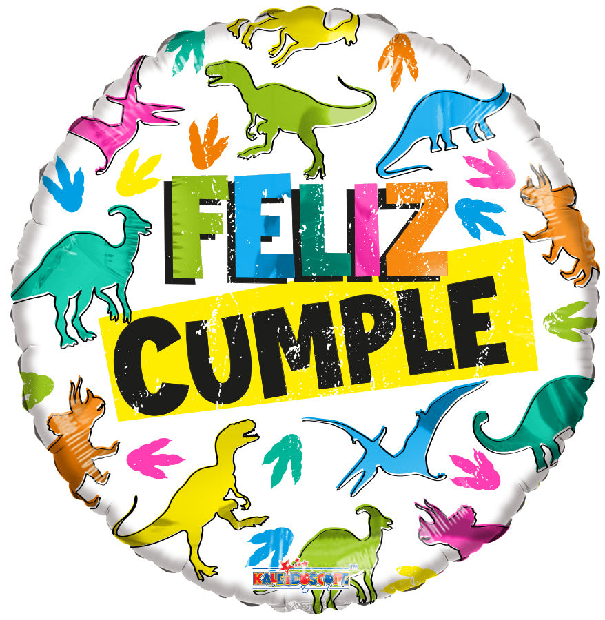18" Feliz Cumple Dinos (Spanish) Foil Balloon