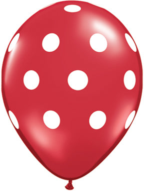 11" Big Polka Dots Red (50 Per Bag) Latex Balloons