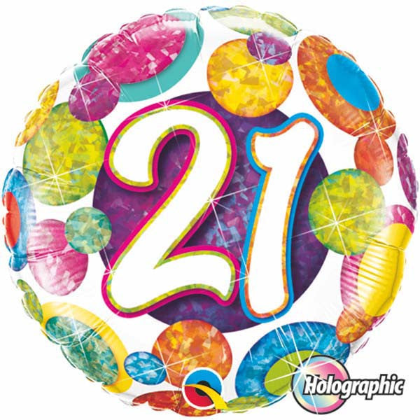 18" Twenty One Big Dots & Glitz 21 Mylar Balloon