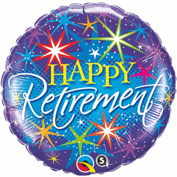 18" Retirement Colourful Bursts Packaged Mylar Balloon