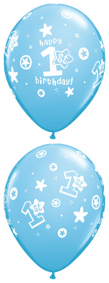 11" 1st Birthday Circle Stars – Boy Pale Blue (50 Per Bag) Latex Balloons