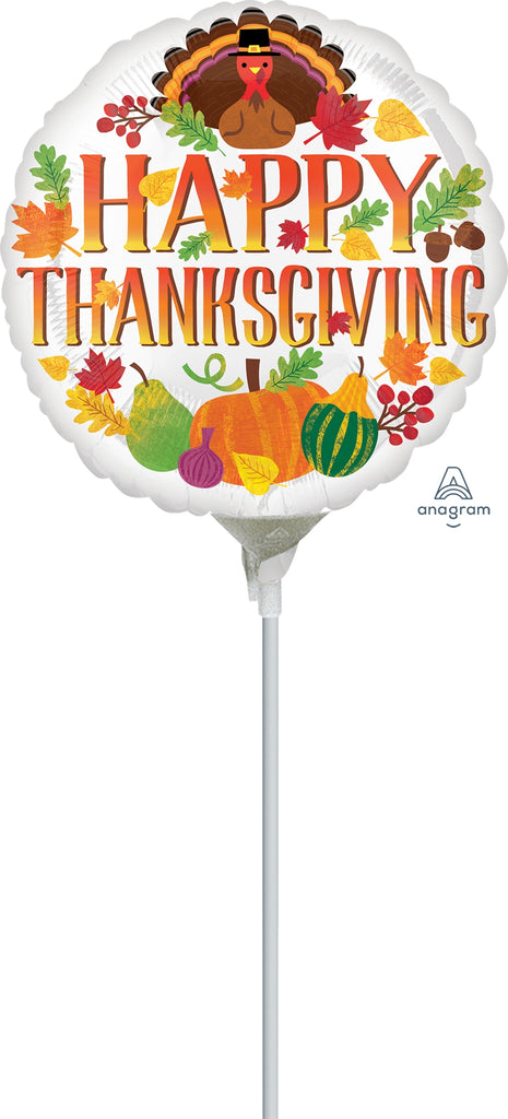 4" Airfill Only Happy Thanksgiving Turkey & Seasonal Decor Foil Balloon