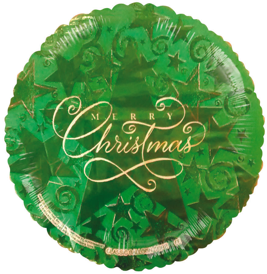 4" Airfill Only Merry Christmas Starry Night Green Balloon