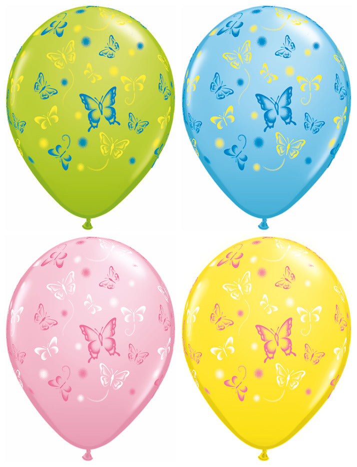 11" (50 Count) Assorted Latex Balloons Butterflies