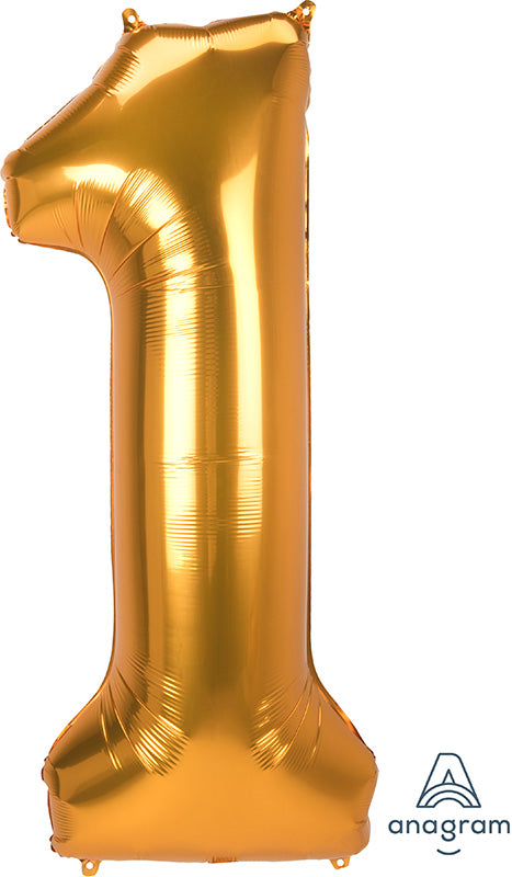 53" Jumbo Jumbo Anagram Brand Number "1" Gold Foil Balloon