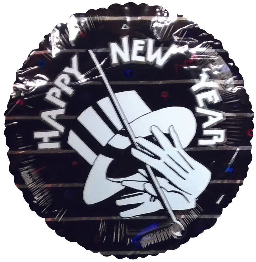 9" Airfill Only Happy New Year Black Balloon