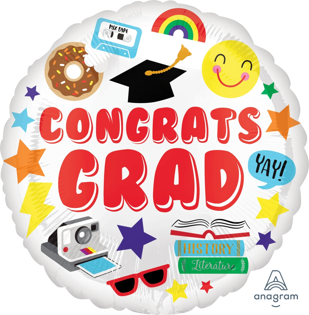 18" Congrats Grad Fun Icons Foil Balloon