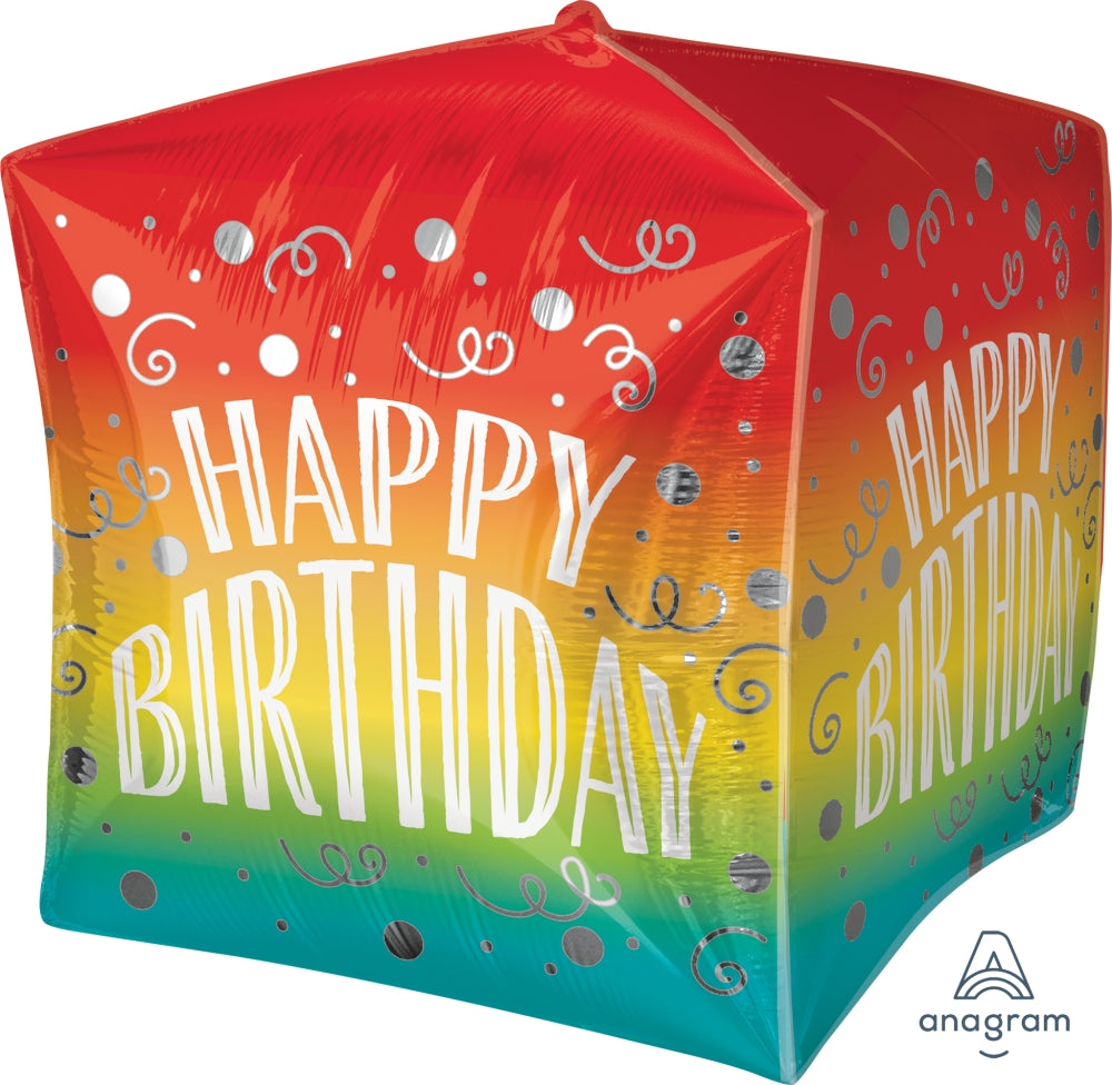 15" Cubez Happy Birthday Gradient Swirls Balloon