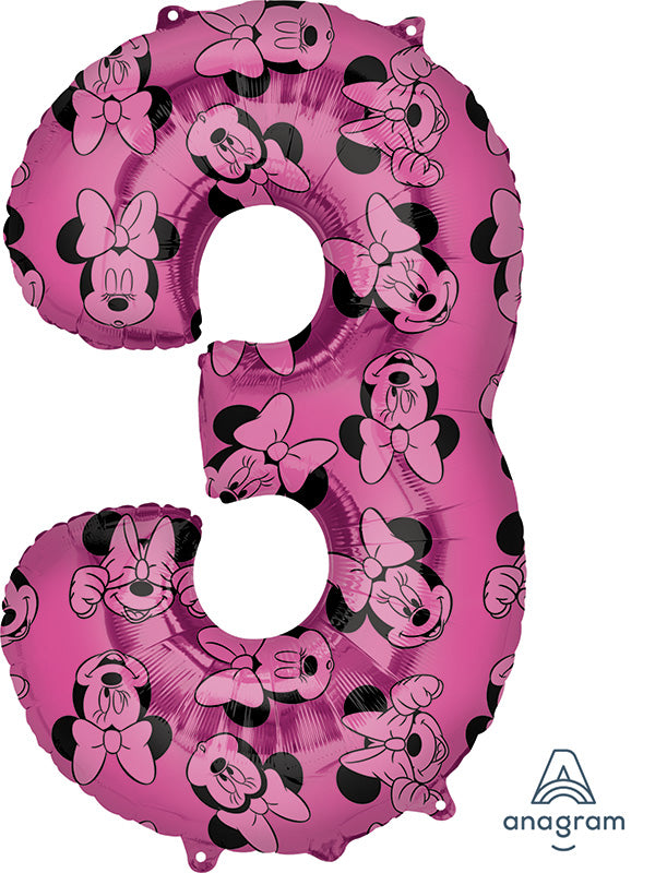34" Minnie Mouse Forever Number 3 SuperShape Foil Balloon