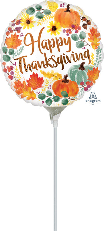 9" Airfill Only Thanksgiving Watercolor Foil Balloon