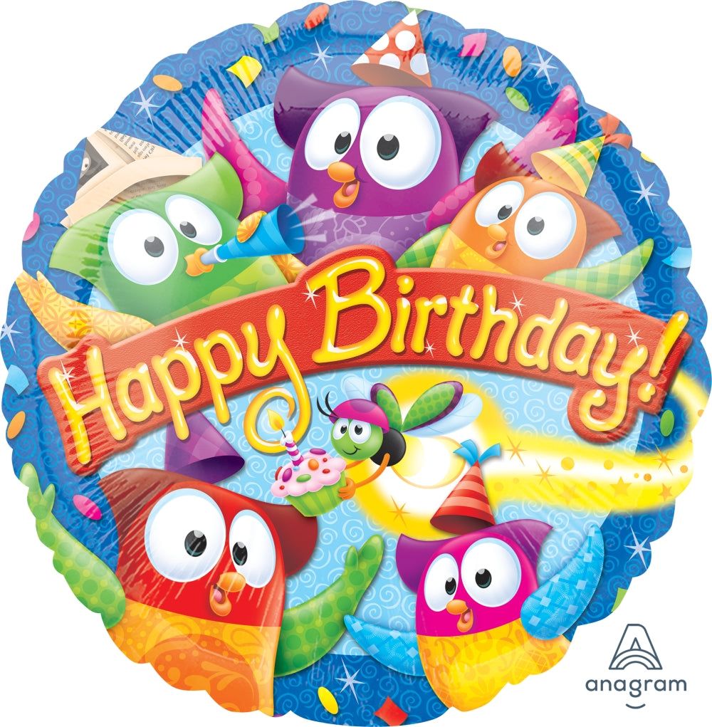 18" Trend Owl-Stars Happy Birthday Foil Balloon