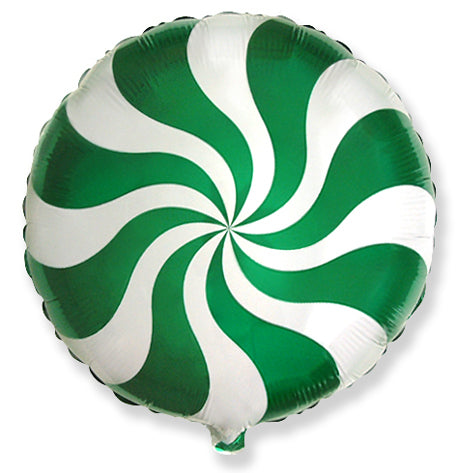 18" Round Candy Peppermint Swirl Green Foil Balloon