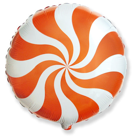 18" Round Candy Peppermint Swirl Orange Foil Balloon