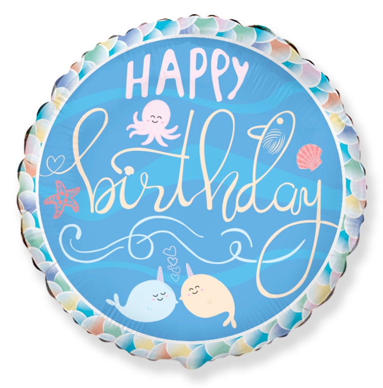 18" Happy Birthday Narwhal Friends Foil Balloon