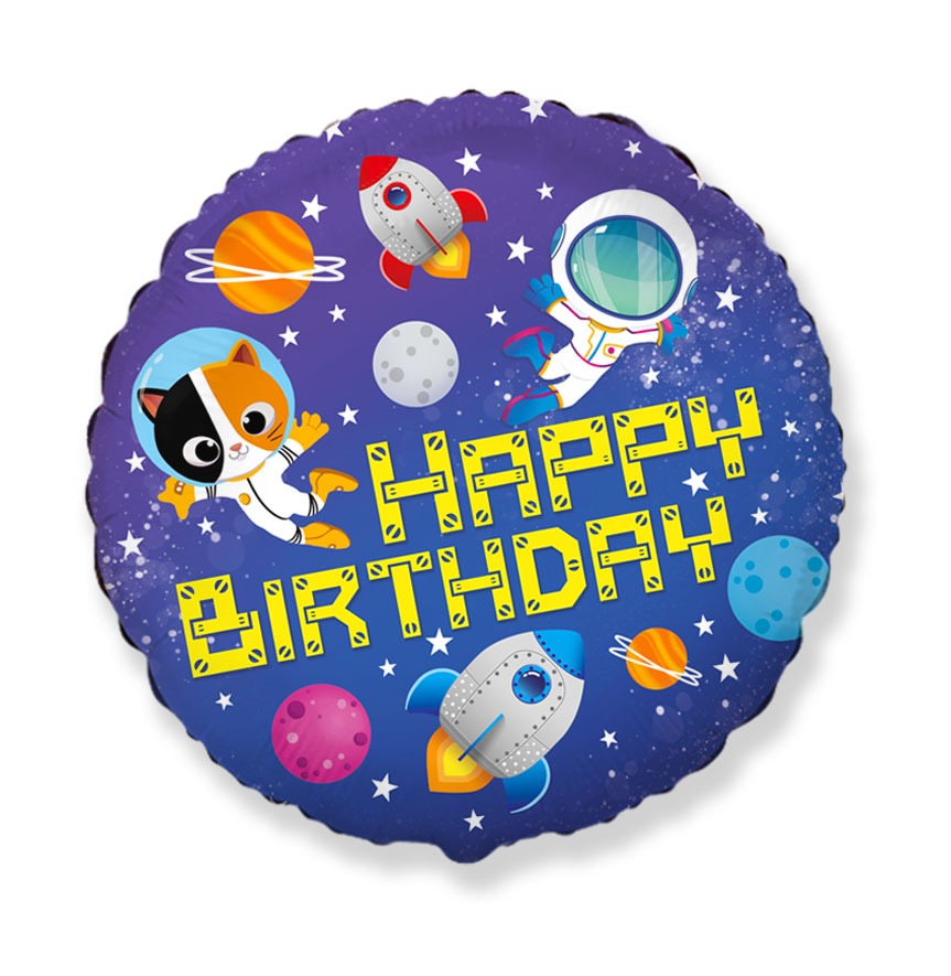 18" Round Happy Birthday Space Foil Balloon