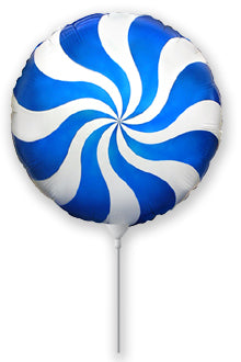 9" Airfill Only Round Candy Peppermint Swirl Blue Foil Balloon