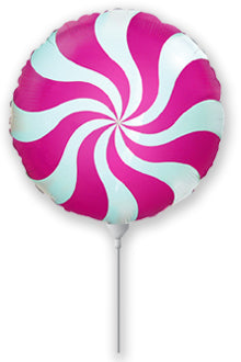 9" Airfill Only Round Candy Peppermint Swirl Fuschia Foil Balloon