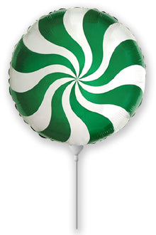 9" Airfill Only Round Candy Peppermint Swirl Green Foil Balloon