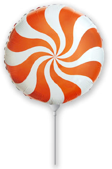 9" Airfill Only Round Candy Peppermint Swirl Orange Foil Balloon