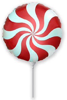 9" Airfill Only Round Candy Peppermint Swirl Red Foil Balloon