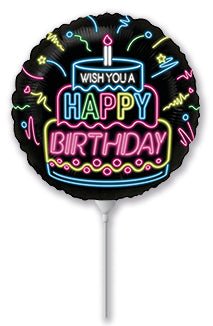 9" Airfill Only Neon Happy Birthday Foil Balloon