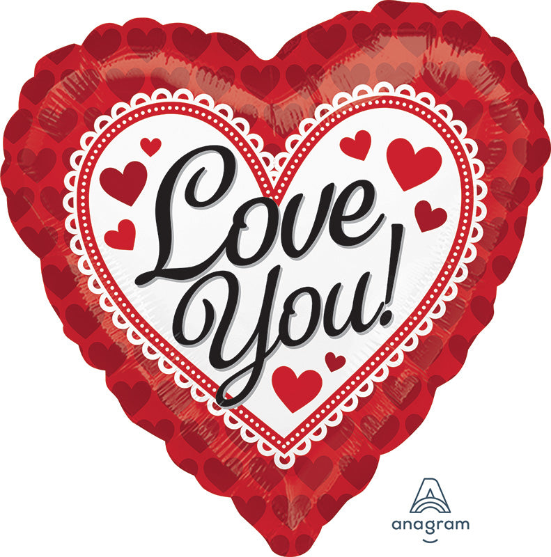 18" Love You Red Heart Border Foil Balloon