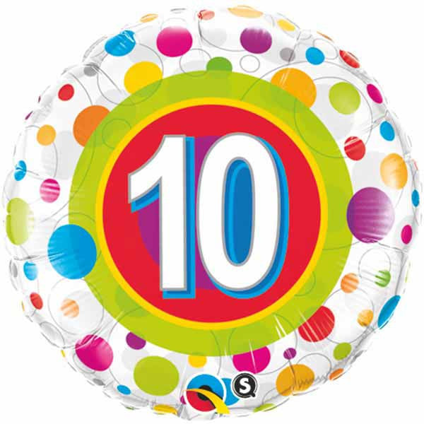 18" Age 10 Colourful Packaged Mylar Balloon